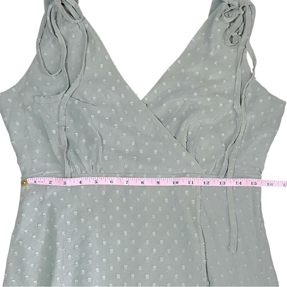 Lulus Romantic Possibilities Sage Brush Swiss Dot Maxi Dress sz L - Picture 10 of 13